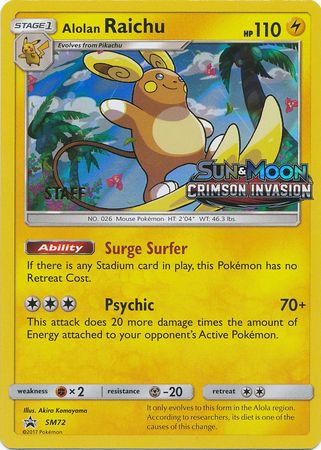 Alolan Raichu (SM72) (Staff Prerelease Promo) [Sun & Moon: Black Star Promos] For Sale